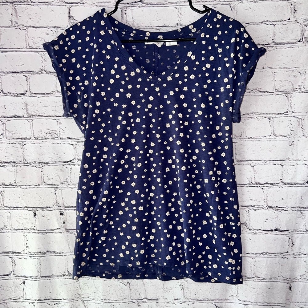Nicole‎ Miller Women’s Navy Blue Daisy Print Tee Size Large
